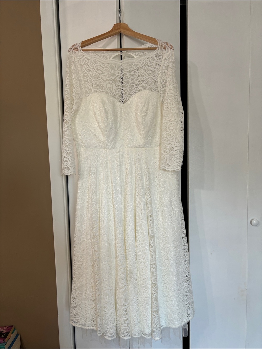 Torrid White Lace Long-Sleeve Midi tea length wedding Dress